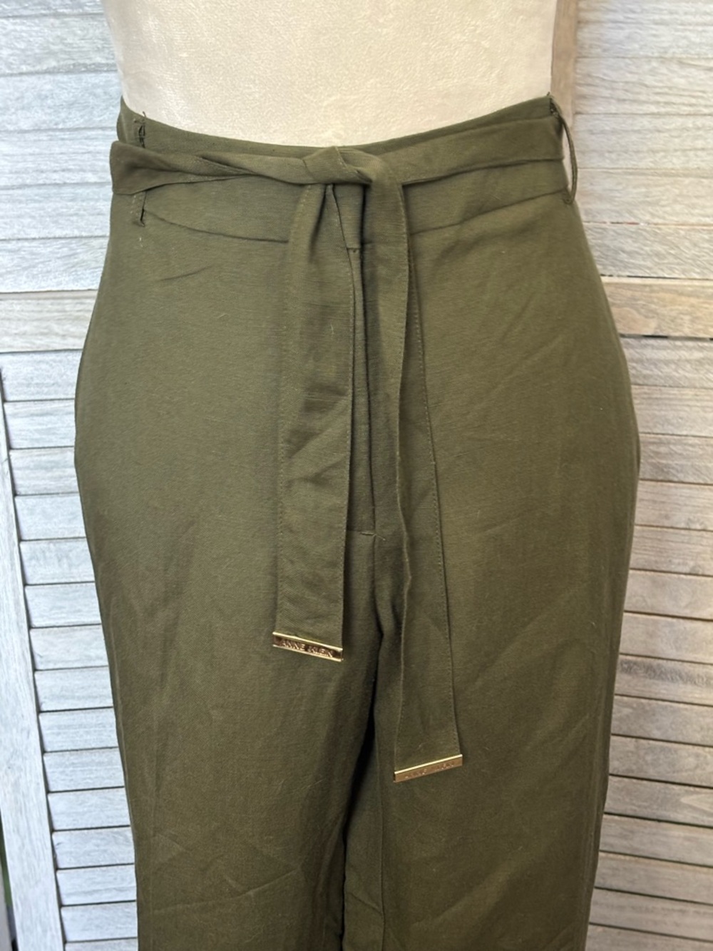 ANNE KLEIN NWT Women’s SZ 14 Olive Green Ankle Pants, Straight Leg, Linen Blend - Picture 2 of 16